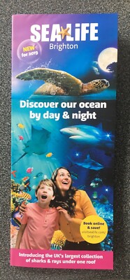 Sea Life Brighton Large Foldout 2019 Flyer Schildkröten Haie Stachelrochen Karte & Guide