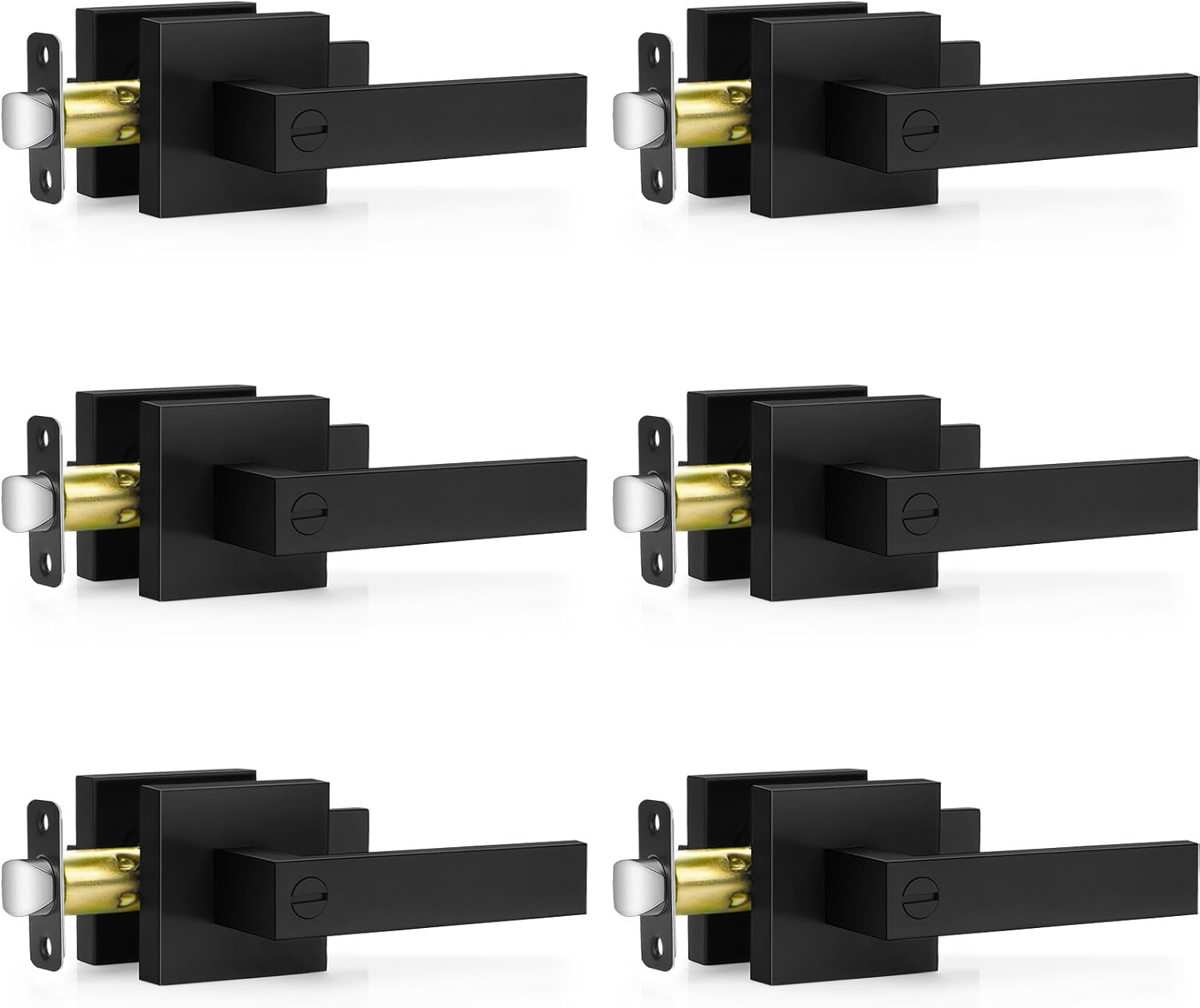 6 Pack Matte Black Interior Door Handles, Privacy Lever Locksets for Bedrooms