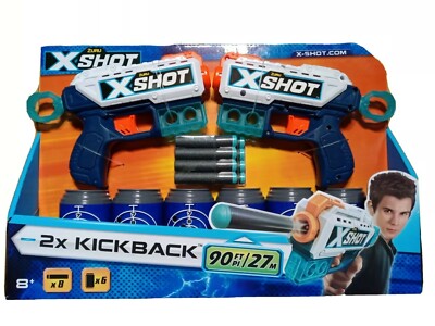 X-Shot Excel Double Kickback Foam Dart Blaster Combo  (8 Darts, 6 Cans) bin 215