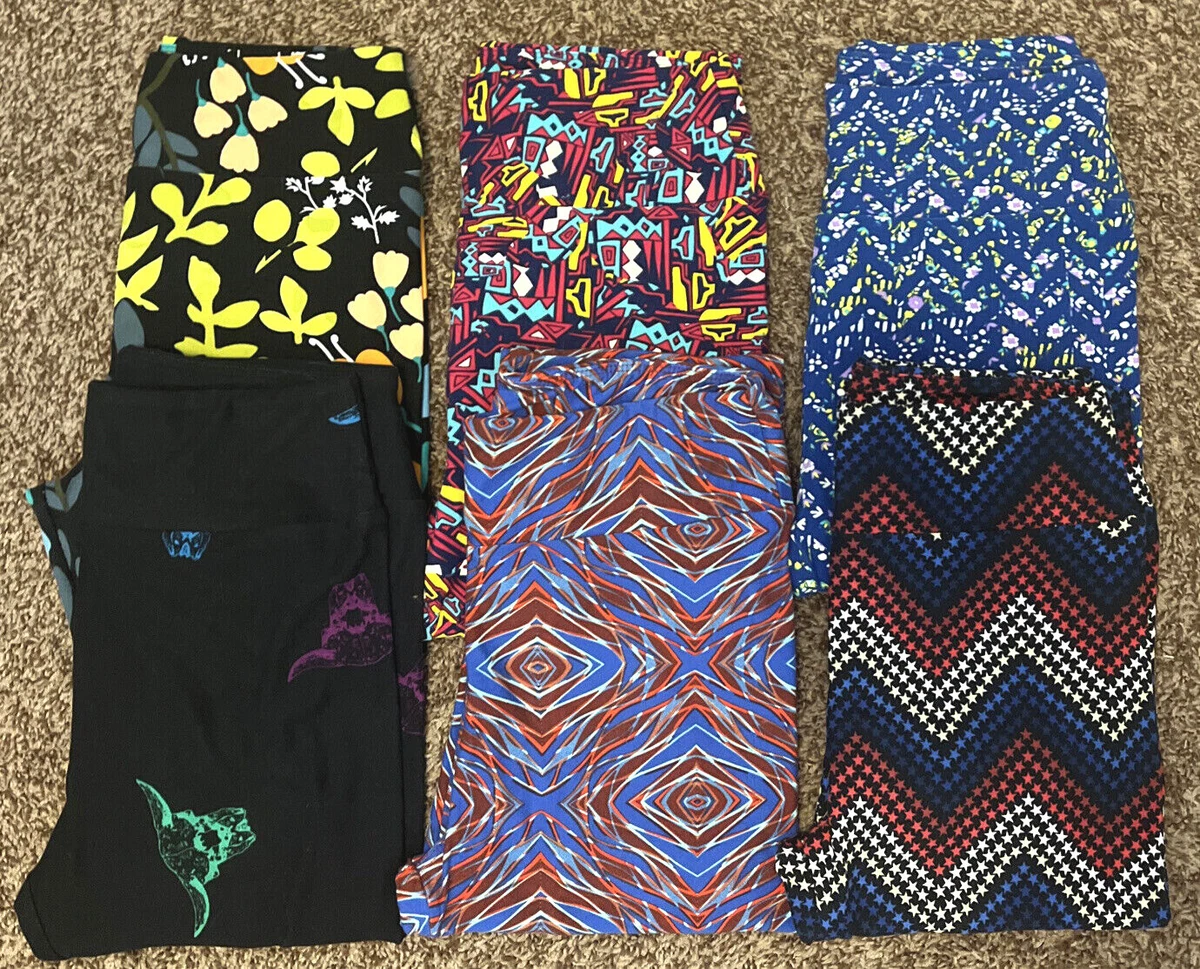 LuLaRoe Leggings Lot of 6 mixed print pairs OS small EUC