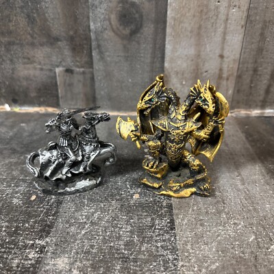 Two Headed Armored Dragon Axes Figurine Black Gold * Knight Horse Fantasy RPG