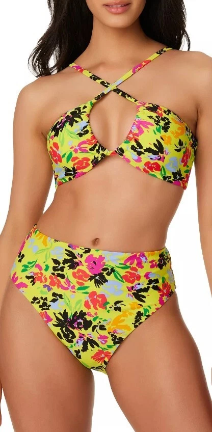 NWT Bikini 2 Piece Swimsuit Womens Medium Convert Bandeau Hi Rise Yellow Bar III - Image 2 of 4