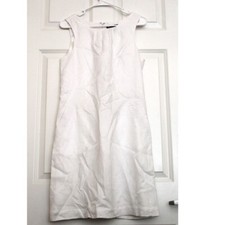 Vintage Carole White Linen Mini Dress Pleated Neck Minimalist CBK Style Wedding
