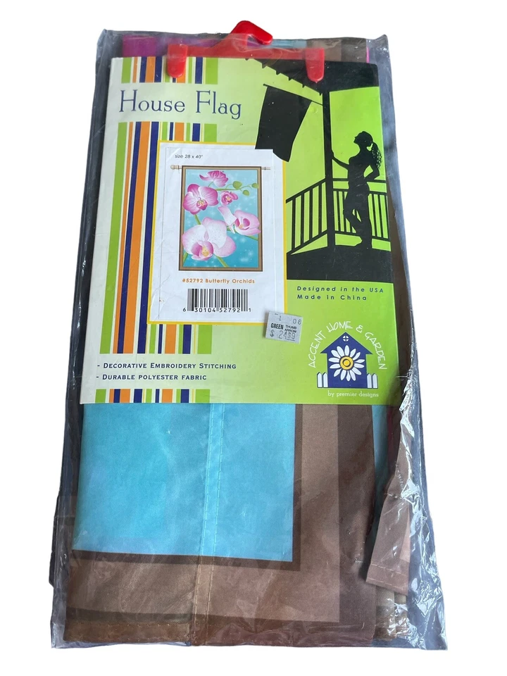 "Casa bandera orquídeas mariposa grande 28x40"" se adapta a poste estándar Premier jardín nuevo con etiquetas" Foto 2 de 4