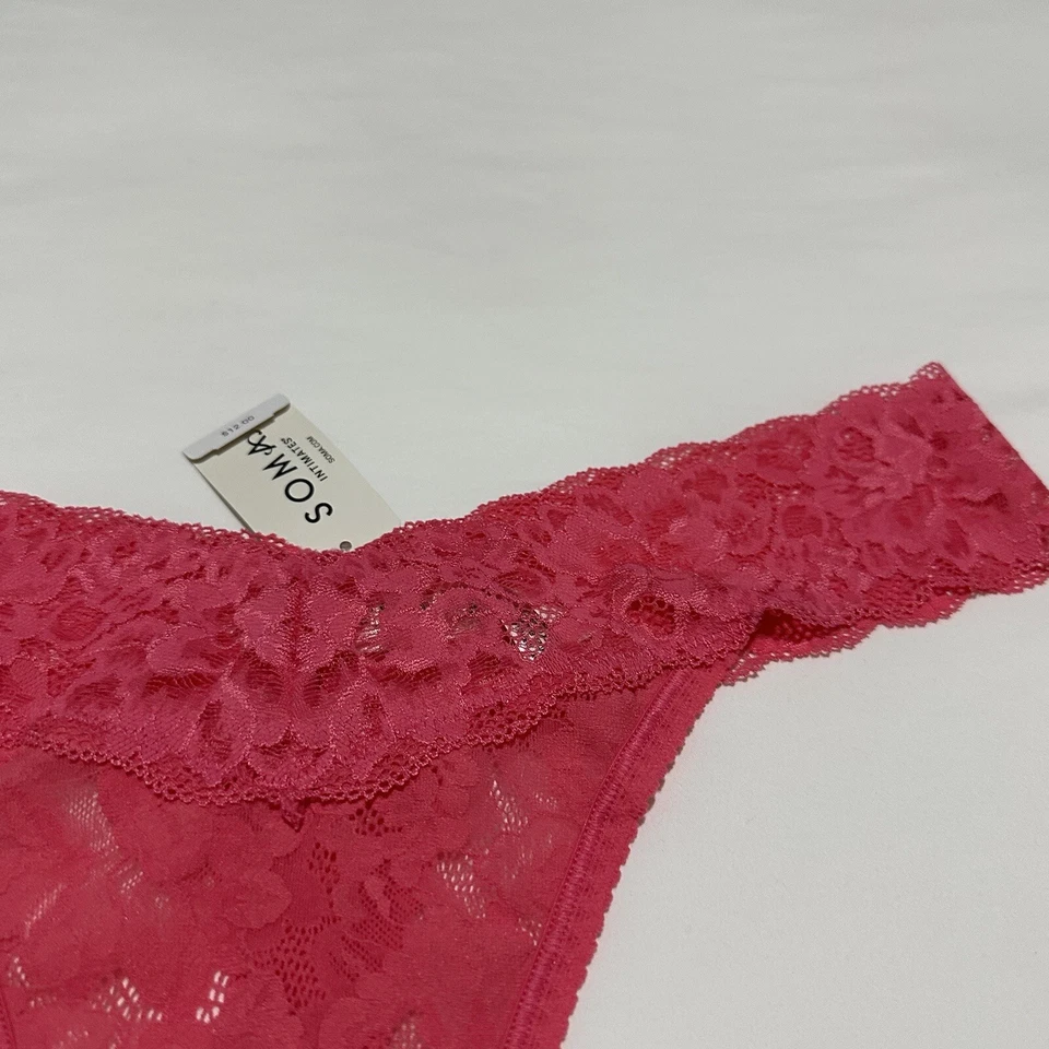 Soma Intimates Positively Pink Signature AOL Thong Panty NWT $12 Sz L Large Lace - Image 3 of 4