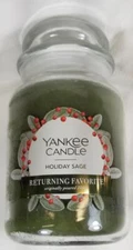 Yankee Candle HOLIDAY SAGE Large Jar 22 Oz Green Housewarmer New Wax