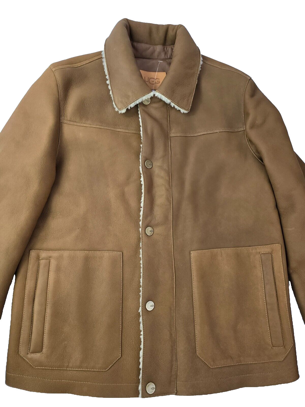 UGG Genuine Leather Shearling Sheepskin Worker Trucker Snap Button Jacket M image 6