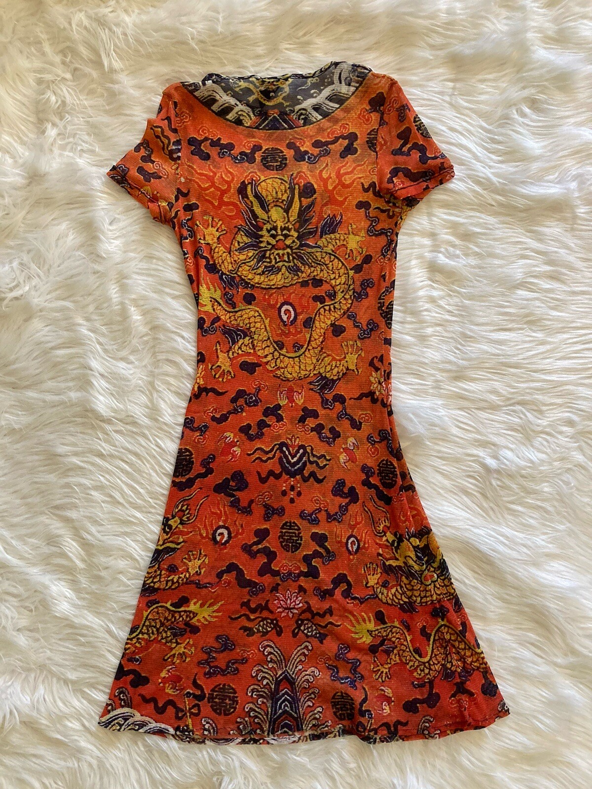 Vivienne Tam Dragon Dress Mesh 90s Vtg Multicolor Size 1 image 4