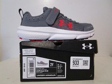 Under Armour Boys Assert 10 Hook Loop Sneaker Titan Gray/Black/Racer Red Sz 2