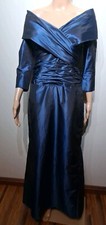 Teri Jon Rickie Freeman Navy Blue Tafetta Silk Gown 3/4 Sleeve Size 4