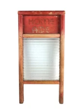 Columbus Washboard Wood & Embossed Glass Home Aide Hosiery & Lingerie Wash Red