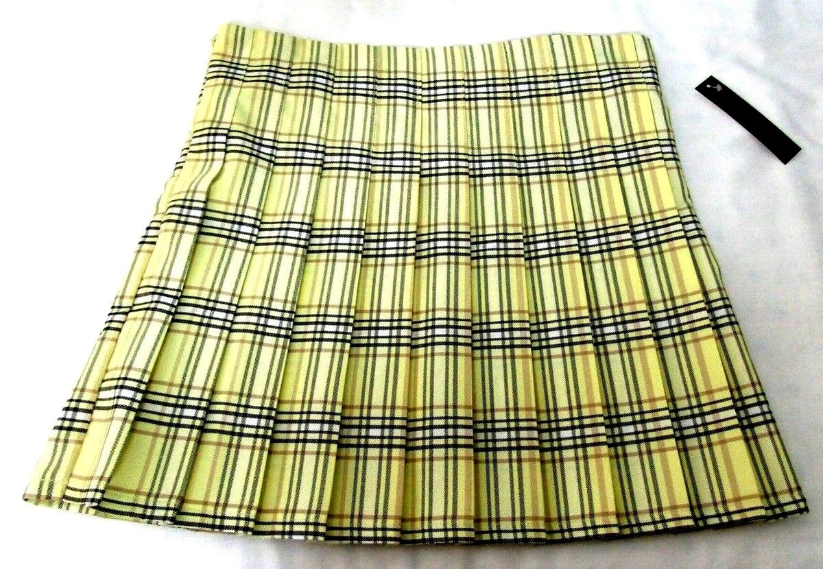 Plaid Pleated Mini Skirt No Boundaries Yellow Black M 7 9 NWT