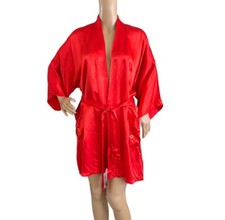 VTG Health Satin Kimono Robe Red Embroidered Dragon Belt Loops Pockets Sz L