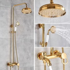 Luxury Gold Color Brass Wall Mount Bathroom Raindall Shower Faucet Set Mixer Tap