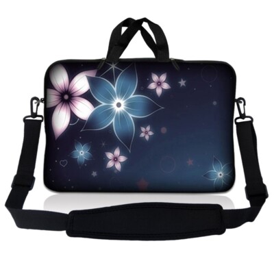 10 Inch Tablet Laptop Sleeve Bag Carry Case Pouch w/ Shoulder Strap Blue Lily
