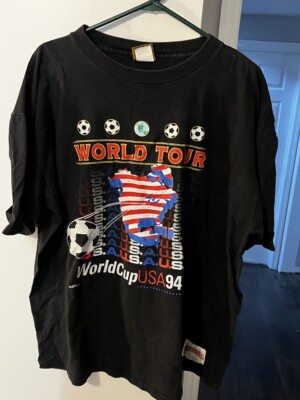 RARE Vintage WORLD CUP 1994 USA Tour Striker T-Shirt Black XL Soccer Nutmeg Copa