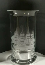 Clipper Ship Etched Glass 6" Highball 16 oz Vintage  Vase 
