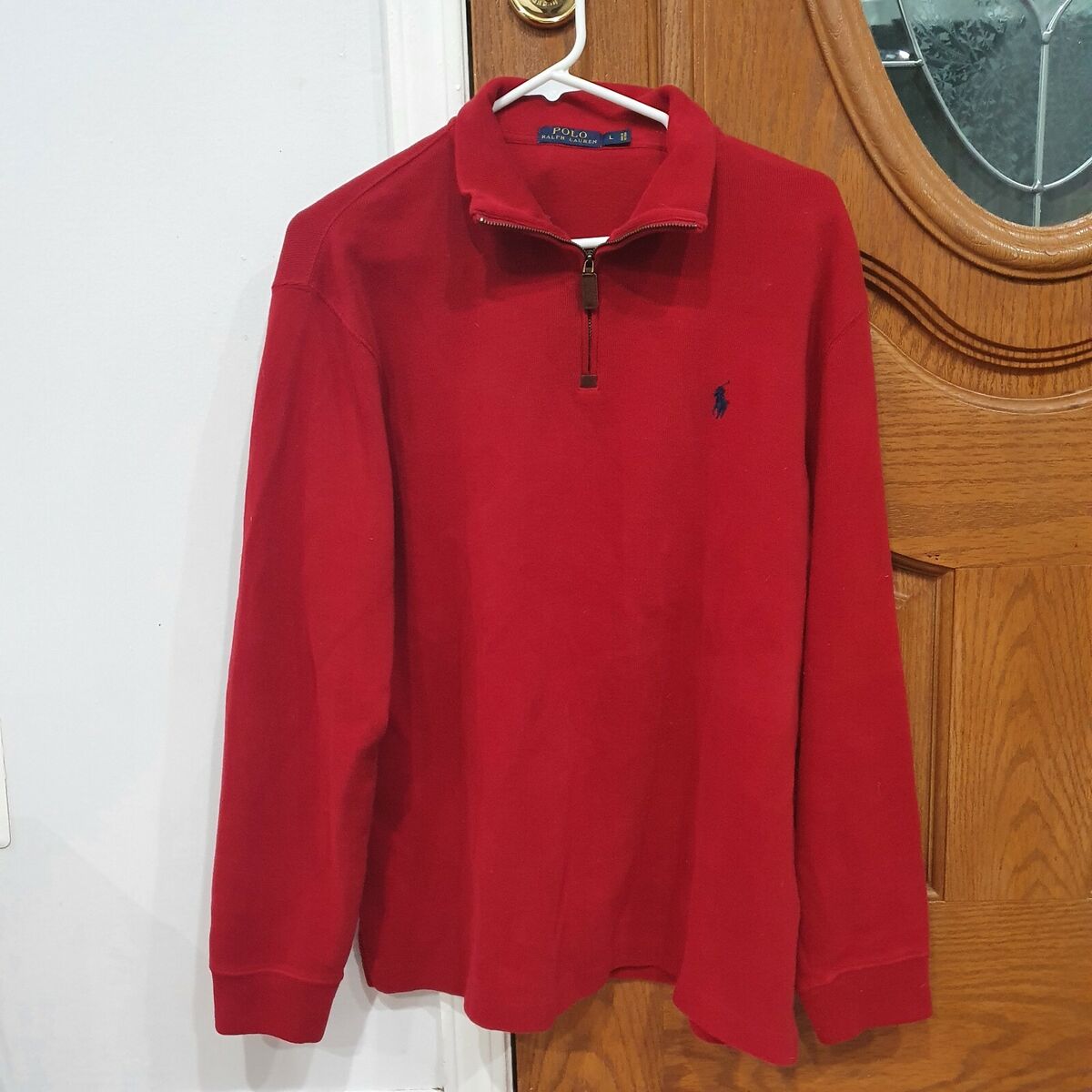 Ralph Lauren Polo 1/4 Zip Sweater Mens Size Large Red RN Ralph Lauren Polo 1/4 Zip Sweater Mens Size Large Red RN