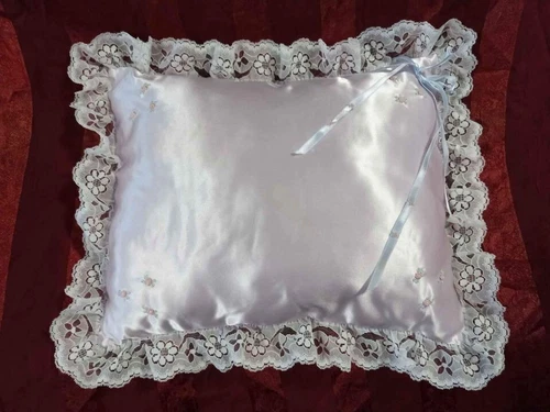 Satin & Lace Pillow Ring Bearer Baby Crib Decorative Ribbon Embroidered Flowers