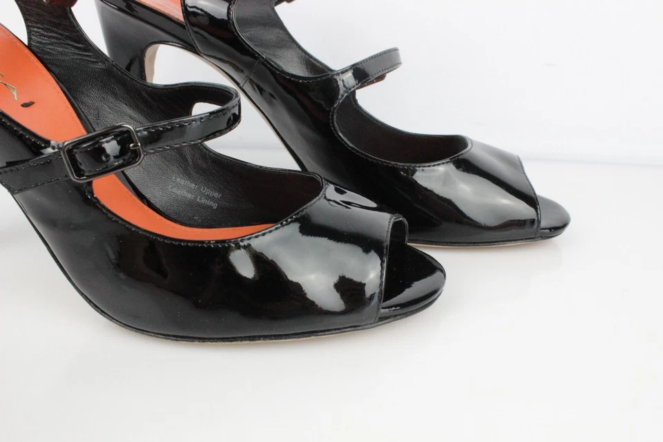 Via Spiga Zapatos con Tira Cierre Sandalias Todo Cuero Charol Negro T 39 NM - Imagen 4 de 4