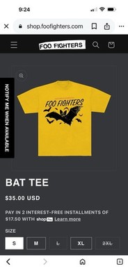 Foo Fighters Bat Graphic T Shirt Yellow Everything Or Nothing XL