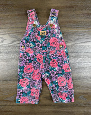 Vintage 80s 90s Lee Floral Corduroy Overalls 12 Months Rare Made In USA