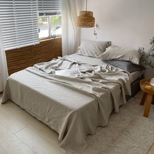 Bed Sheet Set 4 Piece King 100 Linen Pure Flax Breathable Farmhouse Washed Flat