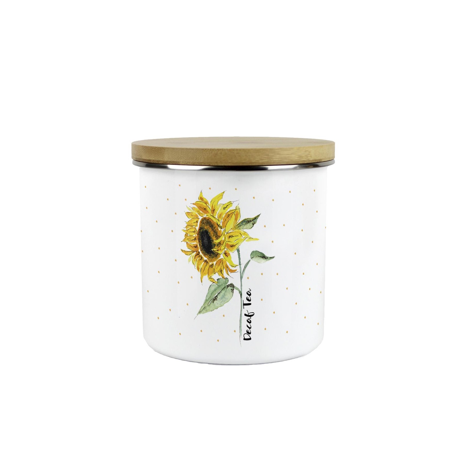 Blooming Sunflower Decaf Tea Canister - Floral Enamel Kitchen Storage Jar Gift