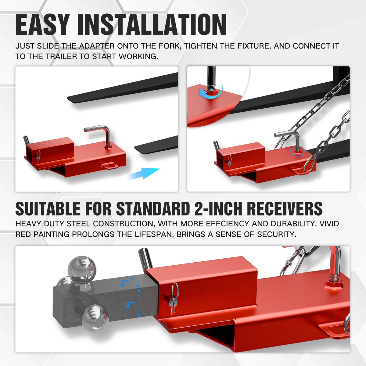 2-Inch Forklift Hitch Receiver & Pallet Fork Adapter - Heavy-Duty Steel, Easy Bolt-On Installation