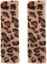 2pcs Cheetah Print Seat Belt Cover Pads, Cute Plush Car Seat Straps Shoulder Cus