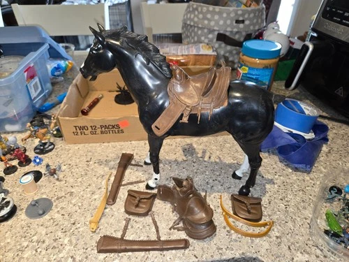 VINTAGE MARX JOHNNY WEST Horse BLACK THUNDERBOLT Rare Jointed Action Figure