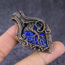 Lapis Lazuli Gemstone Handmade Copper Wire Wrap Tree Of Life Pendant 2.36" Z237