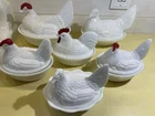 Vintage Lot Of Hen on Nest Glass Covered Dishes Chicken Decor
