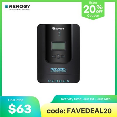 Renogy Rover 20A 12V/24V MPPT Solar Charge Controller LCD Regulator for Battery