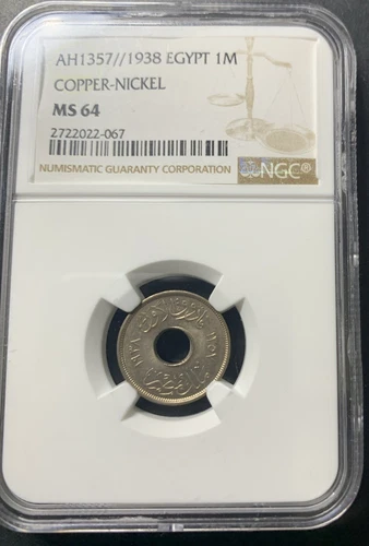 Egypt AH1357 1938 / 1 Millieme / Km362 / NGC MS64 / Very Nice