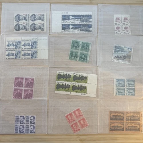 US Stamp Plate Block Lot 12 Blocks MNH MH Mint Collection Glassines Vintage