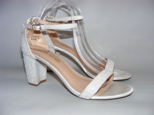 Dream Pairs White Pearl Bead Size 9 M Studded Ankle 3" Heels Bridal Prom Wedding