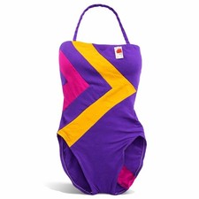 Vintage Sandcastle Colorblock One Piece Swimsuit 8 Purple Deadstock Beach Resort