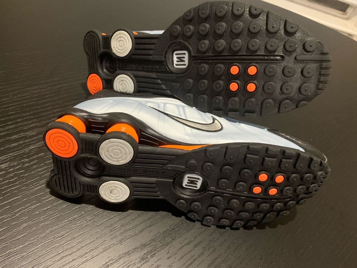 Nike Shox R4 Blue Tint Total Orange Black Metallic Silver | eBay