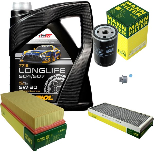 Mann Inspektionspaket 5L Mannol Longlife 504/507 5W-30 FüR Audi Cabriolet 2.3 E-image