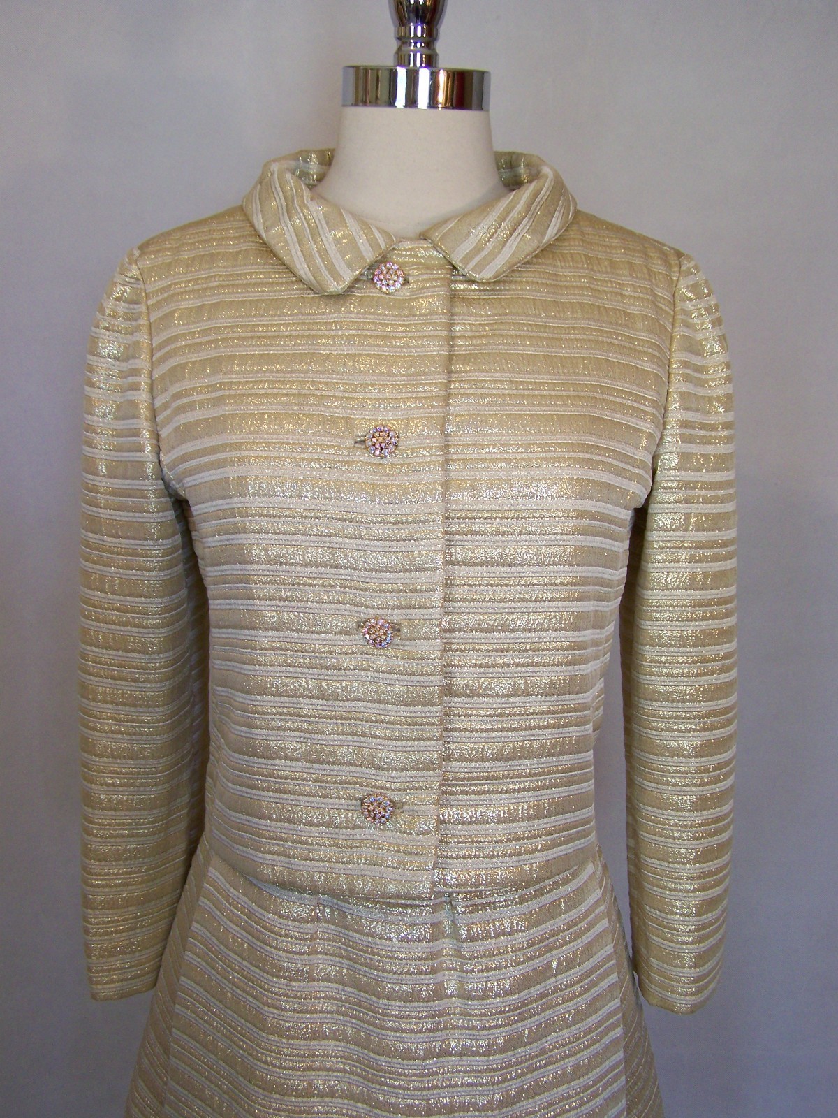 Gorgeous 60s GOLET Original Gold Brocade 2 Pc Dress Jacket Set Suit S Small