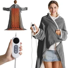 Electric Blanket Wearable with Foot Pocket, Wearable Heated Blanket with Sleeves