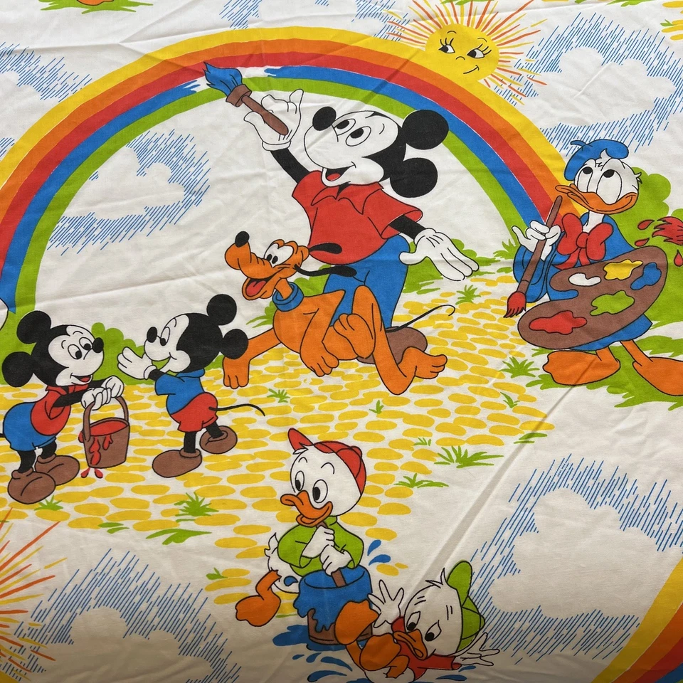 Juego de Sábanas Disney Vintage Años 70 Doble Plano Ajustado Mickey Mouse Pato Donald Arco Iris Foto 3 de 4