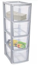 Storage Drawer Unit 4 Tier Rattan Effect Plastic Organizer Medium Office School