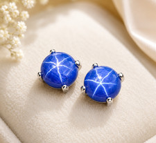 Blue Star Sapphire Stud Earrings, 925 Sterling Silver, September Birthstone, 5mm