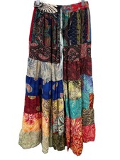 Patchwork Palazzo Pants One Size Tiered Floral Geometric Wide Leg Boho Hippie