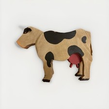 VTG WOODEN HANDCRAFTED FOLK ART COW, Signed  Dated 