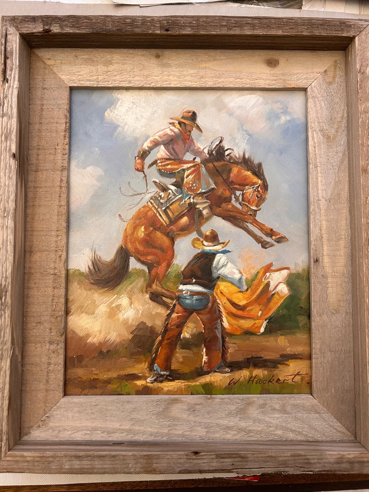 Ride Um Cowboy - Hand Painted Oil Signed  Framed