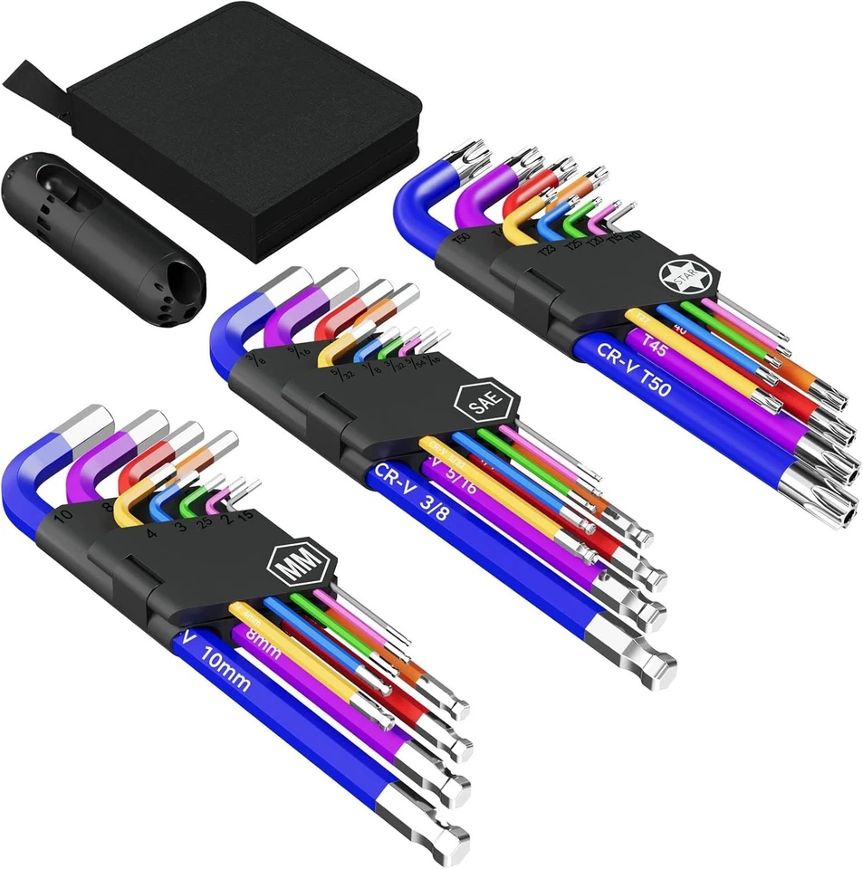 27-Piece Color-Coded Hex Key Set in Chrome Vanadium Steel for DIY Repairs - Image 3 of 4