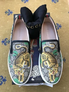 Gucci Baskets Chaussures Monogramme Bengale Chat Toile Homme UK 9 US 10 43 Neuf